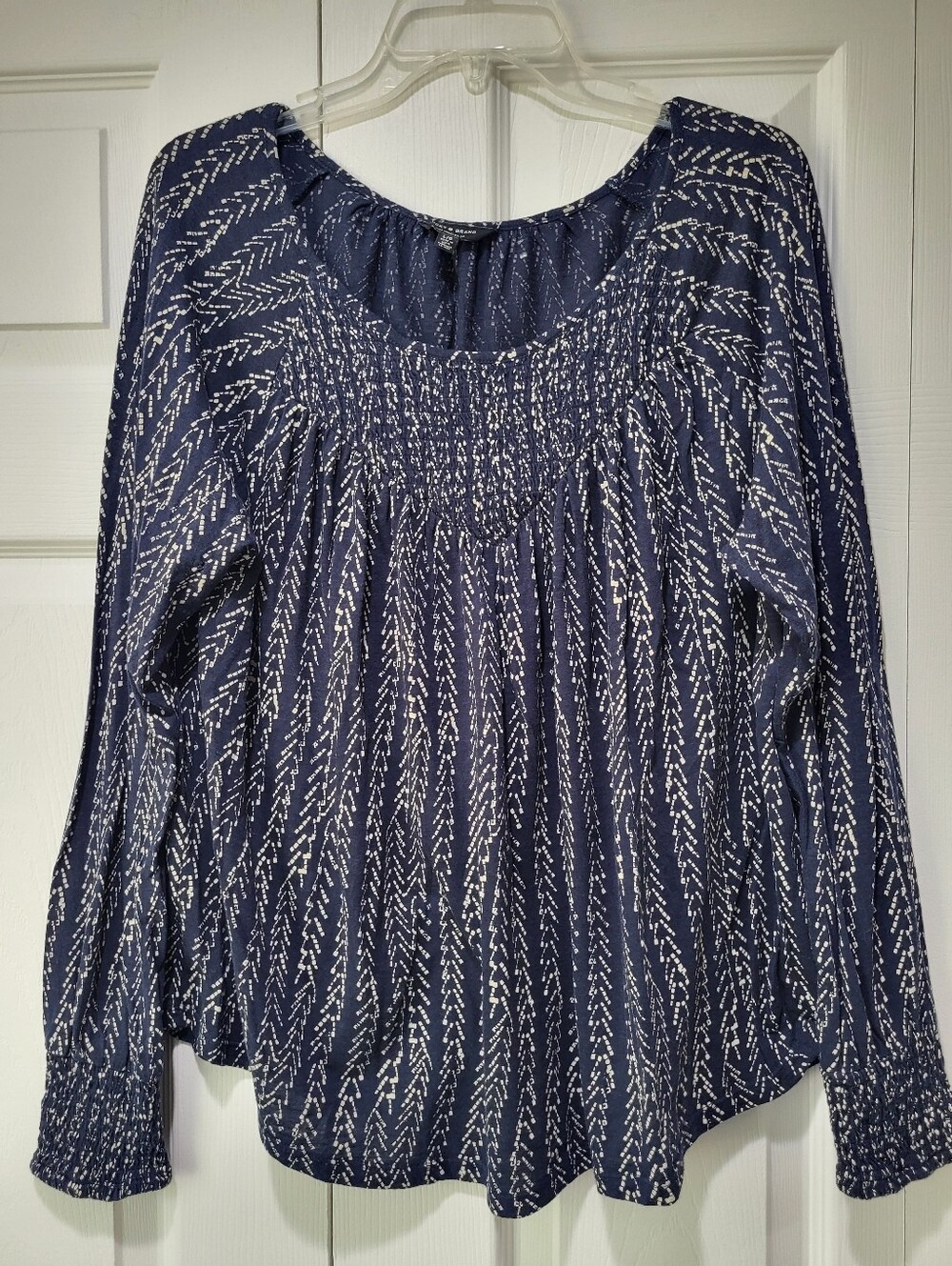 Lucky Brand Navy Blue Printed Peasant Blouse, Size L